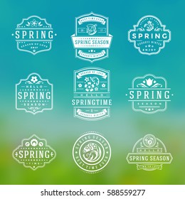 Spring Typographic Badges Design Set. Vector Vintage Logos Elements good for Spring Greeting Cards.