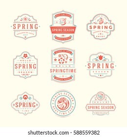 Spring Typographic Badges Design Set. Vector Vintage Logos Elements good for Spring Greeting Cards.