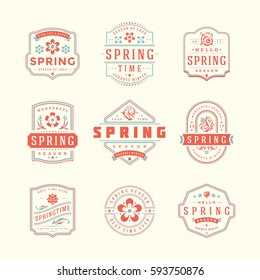 Spring Typographic Badges Design Set. Vector Vintage Logos Elements good for Spring Greeting Cards.