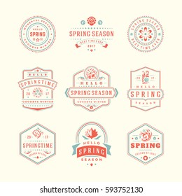 Spring Typographic Badges Design Set. Vector Vintage Logos Elements good for Spring Greeting Cards.