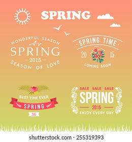Spring typographic design. Set of labels and badges