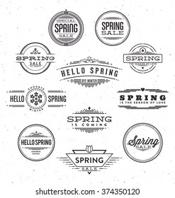 Spring Typographic Design Set - Spring Themed Line Design Label Collection