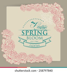 Spring Typographic  on Vintage background  with peonies flowers