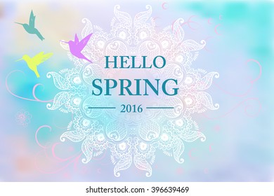 Spring Typographic Vector Design with spring symbols - Hello Spring.