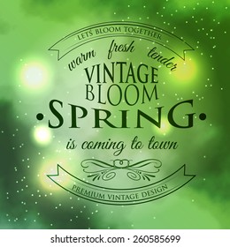 Spring Typographic  Vintage on violet blurred background