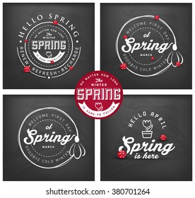 Spring Typographical Background Set on Chalkboard