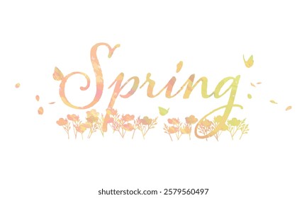 Spring typography with hand drawn illustration and handwritten calligraphy text. Vector illustration.