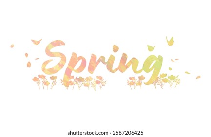 Spring typography with hand drawn illustration and handwritten calligraphy text. Vector illustration.