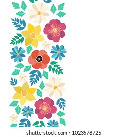 Spring typography poster with cute colorful flowers in flat style. Vector illustration for 8 March Woman's Day, Mother's Day, greeting cards, wedding invitations. Flower border background, template.