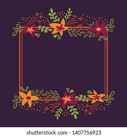 Spring typography poster with cute colorful flowers in flat style. Vector illustration for 8 March Woman's Day, Mother's Day, greeting cards, wedding invitations. Flower frame background, template.