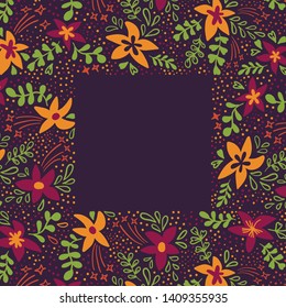 Spring typography poster with cute colorful flowers in flat style. Vector illustration for 8 March Woman's Day, Mother's Day, greeting cards, wedding invitations. Flower frame background, template.