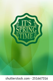 Spring Typography Sticker, Tag , Banner on Green Background . Vector Illustration . 