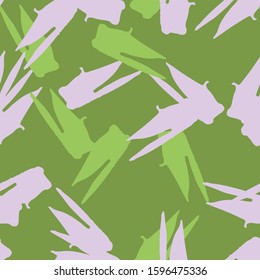 Spring UFO camouflage of various shades of green and pink colors. It is a colorful seamless pattern that can be used as a camo print for clothing and background and backdrop or computer wallpaper