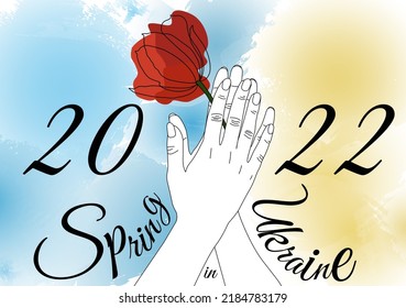 Spring in Ukraine 2022. Flag of Ukraine as a background, symbol of love for his country