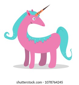 Spring Unicorn. Pink Blue Unicorn character design represent cute and funny fairy animal in spring season, it may change its skin fur and hair into spring color theme.