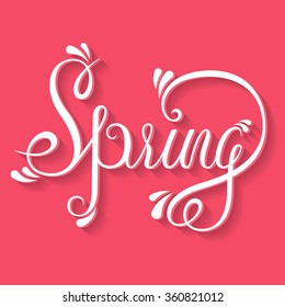 Spring - unique design elements isolated on pink background. Great design lettering for congratulation cards, banners and flyers. Handdrawn typography. Vector art.