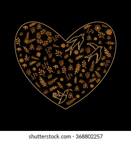 Spring and Valentine's day floral pattern with leaves and branches. Vector illustration