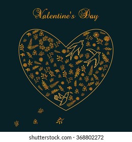 Spring and Valentine's day floral pattern with leaves and branches. Vector illustration