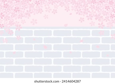 spring vector background with cherry blossoms and a brick wall for banners, cards, flyers, social media wallpapers, etc.