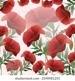 Spring vector background. Luxury minimalist background with poppy flowers in botanical style, organic shapes. Vector background for banner, poster, website and packaging.