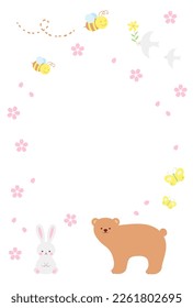 spring vector background with a set of animals, insects and cherry blossoms for banners, cards, flyers, social media wallpapers, etc.