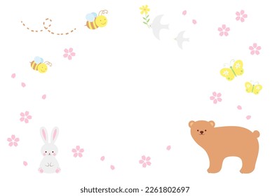 spring vector background with a set of animals, insects and cherry blossoms for banners, cards, flyers, social media wallpapers, etc.