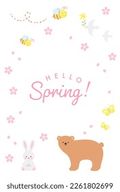 spring vector background with a set of animals, insects and cherry blossoms for banners, cards, flyers, social media wallpapers, etc.