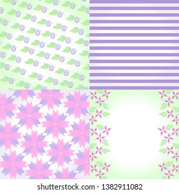 Spring vector background set for banner, poster, discount voucher, badge. Spring sale wallpaper collection with blooming lilac flowers, leaves for your design concept. Spring flowers square backdrop