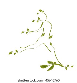 Spring vector background women with leaf