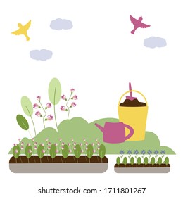 Spring Vector  backgrounds with copy space for text, social media  wallpapers, banners, posters, templates . Bright posters on spring and planting theme