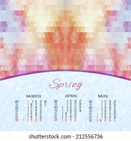 Spring. Vector calendar for 2015. Abstract illustration template design - calendar of 2015 with holidays icons. Calendar paper design. Calendar for the rest of the year you can see in my portfolio