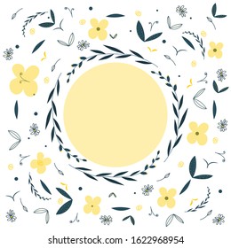 Spring Vector Card Flowers Yellow Blue White Inspiration Wedding Love Flyer Poster Sale Summer Foliage Natural Sute 