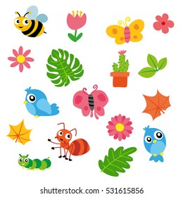 Spring Vector Design,bird And Bugs Character