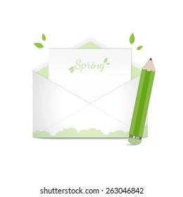 Spring vector envelope and green pencil
