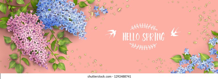 Spring vector floral background. Branch of a blossoming Lilac