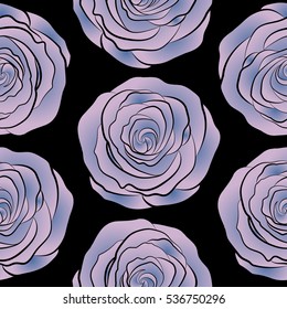 Spring vector floral background. Cute seamless pattern in small rose flowers. Small neutral and blue flowers on a black background. The elegant template for fashion prints.