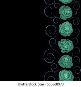 Spring vector floral background. Small blue and green flowers with copy space (place for your text). The elegant template for fashion prints. Cute seamless pattern in vertical small rose flowers.