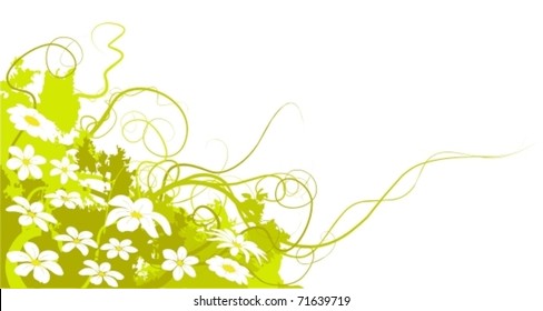 spring vector flowers and green land, there is a lot of white daisies. The image is in bottom left angle of the page