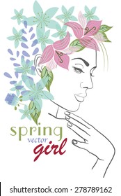 Spring vector girl with flowers 