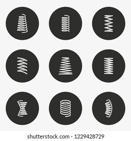 Spring vector icon. Set of spiral, steel, coil, flexible and more. Round button.