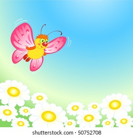Spring vector illustration, butterfly. EPS8, all parts closed, possibility to edit.
