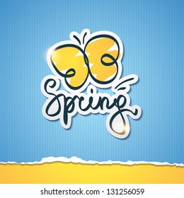 spring vector illustration with butterfly and handwriting inscription
