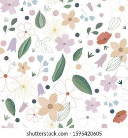 Spring vector illustration. Cute flower pattern: sakura, camomille. Composition with flowers and leaves. Fresh illustration for anyone ideas.