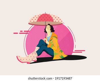Ilustración vectorial de primavera hembra con paraguas
