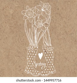  Spring. Vector illustration on kraft paper,  greeting card or invitation.