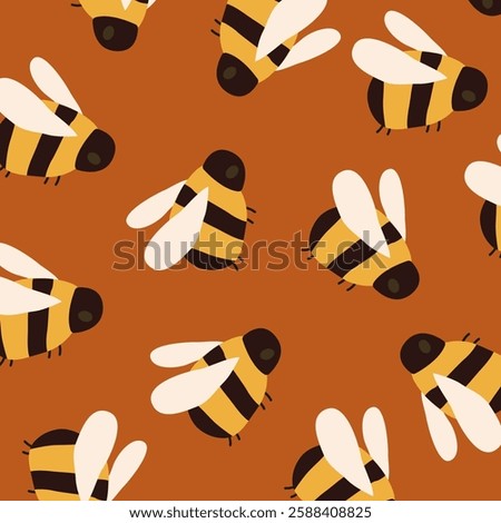 Spring vector illustration. Сute pattern with spring insects. Cartoon flying bee and beehive for kids textile, packaging, wrapping paper, wallpaper, for print on the wall, baby wear