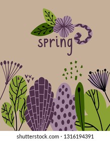 Spring vector illustration with stylish stylized leaves and flowers.
