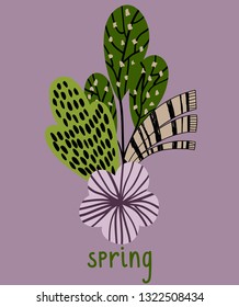 Spring vector illustration with stylish stylized leaves and flowers.