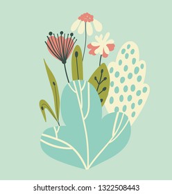 Spring vector illustration with stylish stylized leaves and flowers.