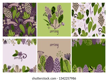 Spring vector illustration with stylish stylized leaves and flowers.
